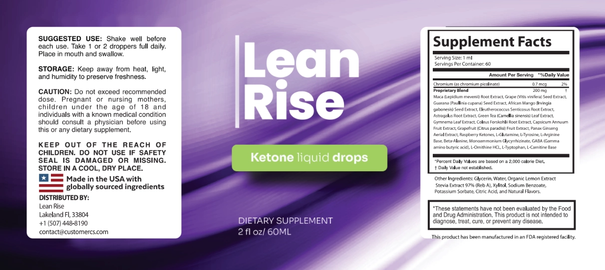 LeanRise dietary supplement facts and ingredient label